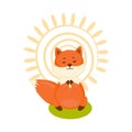 Cute meditating baby fox with sun symbol