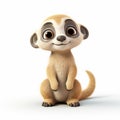 Cute Meerkat Cartoon Sitting On White Background - 3d Clay Render Royalty Free Stock Photo