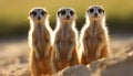 Cute meerkat family standing, watching, and staring outdoors generated by AI Royalty Free Stock Photo