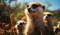 Cute meerkat looking outdoors, small mongoose in nature beauty generated by AI