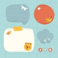 Cute memo template set with speech bubble and cloud. Blank note with bear, banana