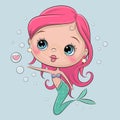 Cute Mermaid on a blue background