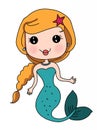 Cute Mermaid cartoon white background	cartoon illustration Royalty Free Stock Photo