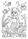 Cute mermaid cat in the underwater world. Coloring book page for kids. Cartoon style. Vector illustration isolated on white Royalty Free Stock Photo