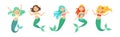 Cute Mermaid Fairy Character with Female Body and Fish Tail Vector Set Royalty Free Stock Photo