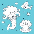 Cute Mermaid Fish and Shell Coloring book Royalty Free Stock Photo