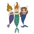 Cute mermaid friends, concept kids print, hand drawn art. Art for print - cards, t-shirts etc