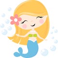 Cute mermaid girl and bubbles