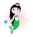 Cute mermaid girl vector black hair vector Royalty Free Stock Photo