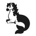 Cute mermaid horse. Black silhouette. Design element. Vector illustration isolated on white background. Template for books,