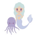 Cute mermaid with octopus animal
