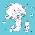 Cute Mermaid and seahorse Coloring book