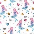 Cute mermaid seamless pattern with fantasy drawing colorful background for kids and children. Good for baby fashion textile print