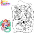 Cute mermaid with a trident in his hands, funny illustration