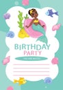 Beautiful Mermaid Underwater world with fish. Birthday party invitation card template Royalty Free Stock Photo