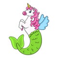 Cute mermaid unicorn. Magic fairy horse. Cartoon character. Colorful vector illustration. Isolated on white background. Design Royalty Free Stock Photo