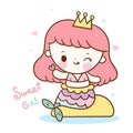 Cute mermaid vector girl cartoon marine ocean: Series Kawaii animals character design sweet fairytale Girly