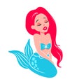 Cute Mermaid Vector Illustration Charming Cartoon Girl with Vibrant Red Hair and a Blue Tail,