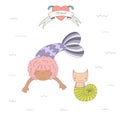 Cute mermaids and cats under water illustration Royalty Free Stock Photo