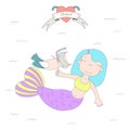 Cute mermaids and cats under water illustration Royalty Free Stock Photo