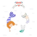 Cute mermaids and cats under water illustration Royalty Free Stock Photo