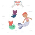 Cute mermaids and cats under water illustration