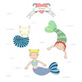 Cute mermaids and cats under water illustration Royalty Free Stock Photo