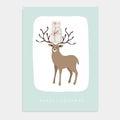 Cute Merry Christmas greeting card, invitation with reindeer and gift boxes. Hand drawn design. Vector illustration Royalty Free Stock Photo