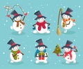 Cute Merry Christmas or Happy New Year winter holiday snowmen set Royalty Free Stock Photo