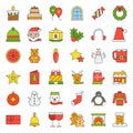 Merry Christmas icon set 4, filled outline editable stroke