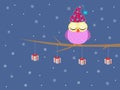 Cute merry christmas owl sleeping in a tree Royalty Free Stock Photo