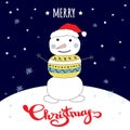 Cute Merry Christmas winter card with doodle snowman Royalty Free Stock Photo