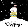 Cute Merry Christmas winter card with doodle snowman Royalty Free Stock Photo
