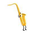 Cute metal gold saxophone character is dancing and singing