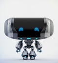 Cute metal robot toy with blue eyes, 3d rendering