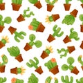 Cute mexican cactus seamless pattern with different types of cacti. Vector illustration with exotic desert houseplants and Royalty Free Stock Photo