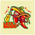 Cute mexican chilli pepper lets joint music cinco de mayo logo illustrations