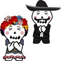 Cute mexican kid skull cartoon couple set Royalty Free Stock Photo