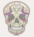 Cute mexican skull. Colorful skull with flower, gem, hearts