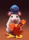 Cute mice in autumn. Mouse cartoon character, funny animal