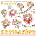 Cute mice illustration. Funny cartoon mouse