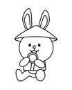 Cute mid autumn rabbit with chinese hat eating cookie line style character