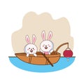 Cute mid autumn rabbits couple in boat scene