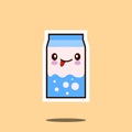 Cute milk box icon kawaii container with smiley face