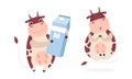 Cute Milk Cow Characters Set, Adorable Farm Animal Cartoon Vector Illustration Royalty Free Stock Photo