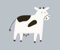 Cute milk dairy cow in Scandinavian doodle style. Adorable farm domestic animal. Black and white livestock, cattle