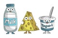 Cute milk, yogurt, cheese cartoon character draw