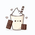 Cute milkshake with chocolate and whipped cream. kawaii vector illustration with little hearts, generative ai