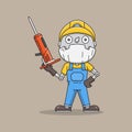 Cute miner robot with drill tool