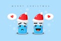 cute mineral water with sad expression and happy wearing a christmas hat